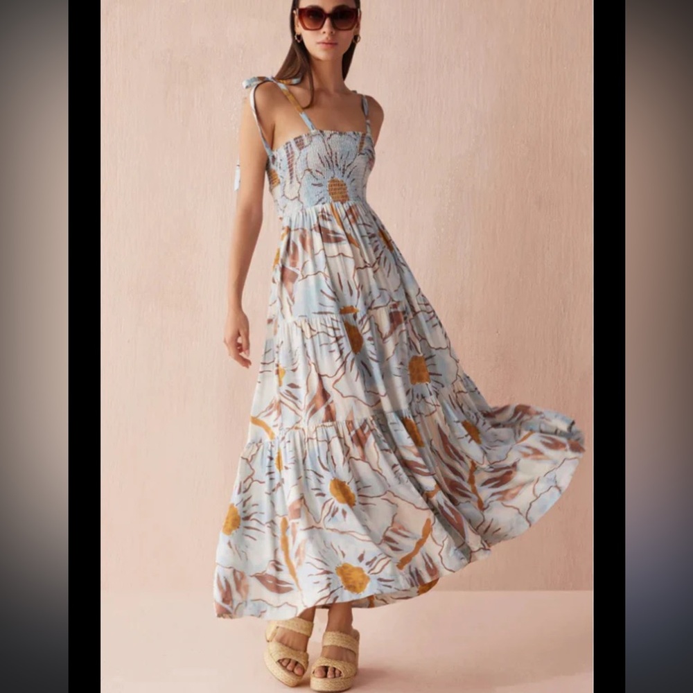 NWT omika floral Maxi Dress in Blue and Brown